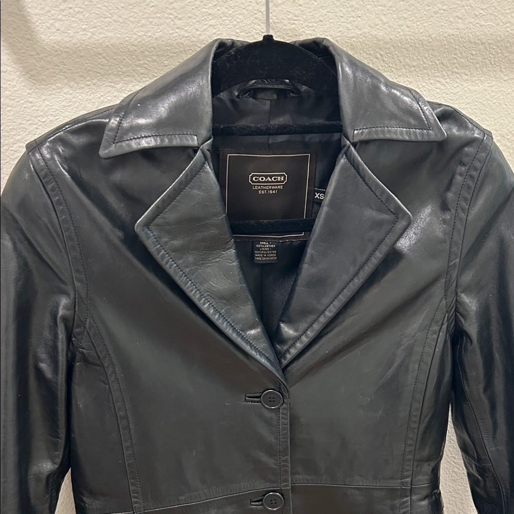 Vintage Coach Black Leather Button-Front Car Coat